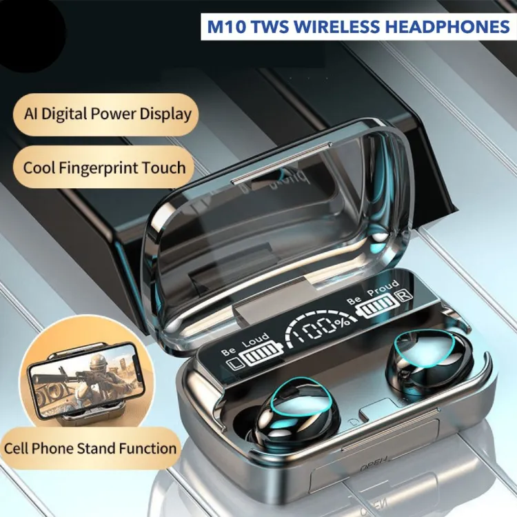 M10 TWS WIRELESS HEADPHONES ,LED Smart Earbuds with Power Bank