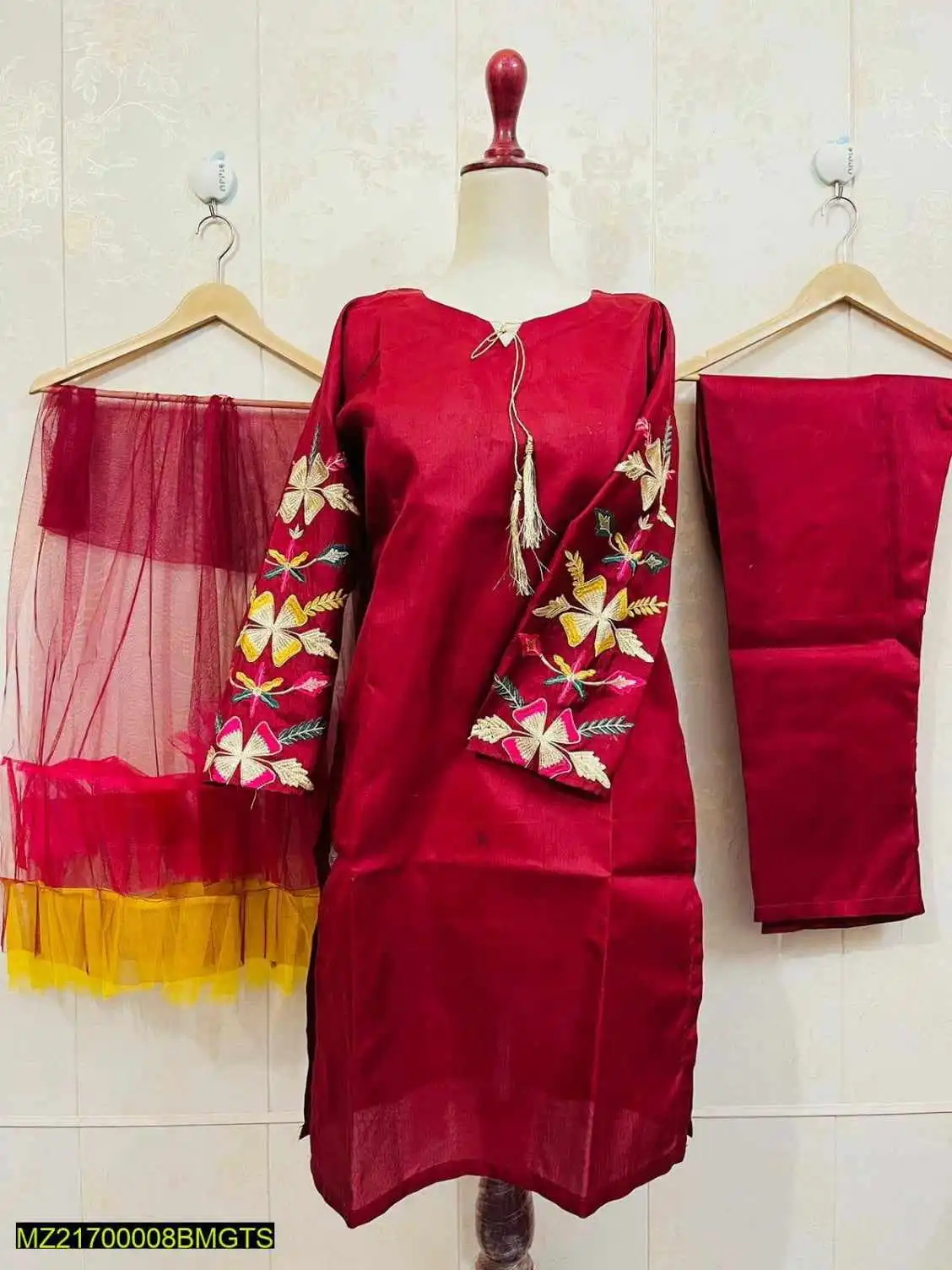 3 Pcs Women's Stitched Katan Silk Suit